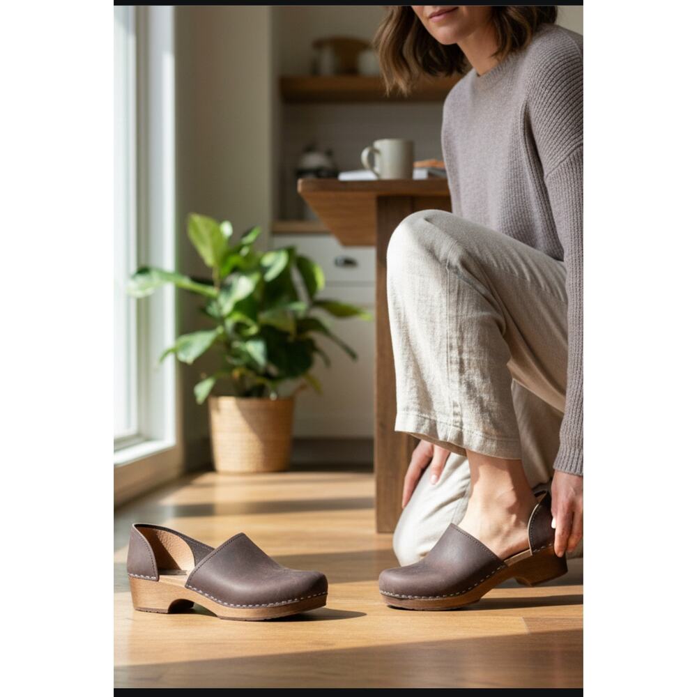 Women’s Brown Leather Clog Loafers - Comfortable Everyday Flats